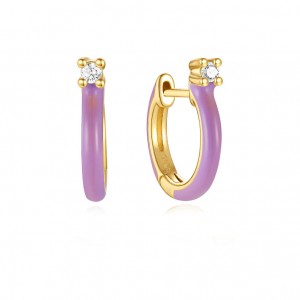 Oil Drop S925 Earring Jewelry OEM ODM 14K Gold Plated Purple Enamel Earrings