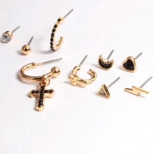 Outsource Jewelry Production OEM ODM Gold Cross & Symbol Stack Earrings