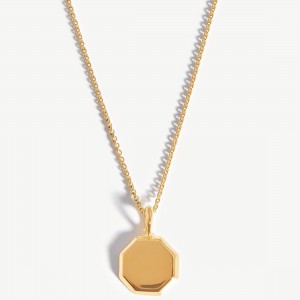 Collana corta mini ottagonale con incisione personalizzata di gioielli in argento di Porto Rico, vermeil in oro 18 ct