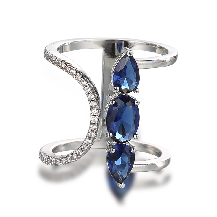 Tiga Oval |Desain Cincin Safir |Perhiasan Perak 925 |Grosir Perhiasan Wanita Custom