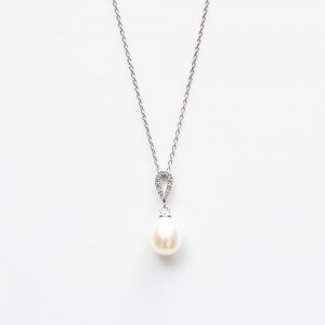 Rhodium Plating White Gold Dip on Sterling Silver necklace with pearl manufacturer