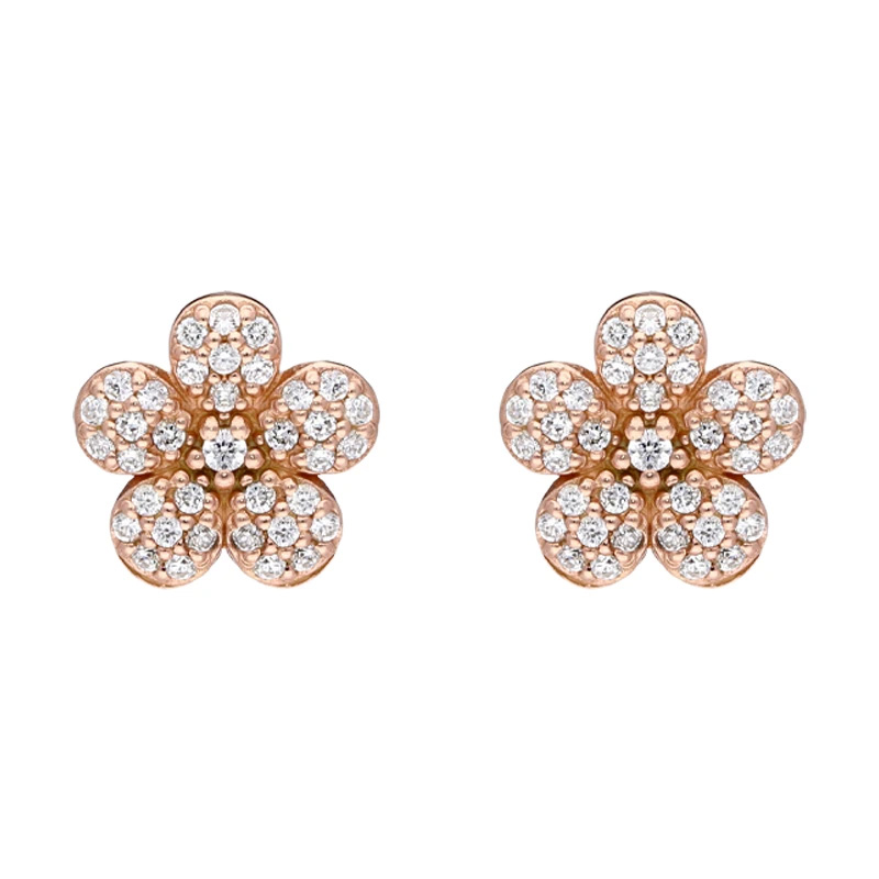 grosir Sterling Silver Rose Gold Flower Stud Earrings OEM/ODM Perhiasan Pemasok Perhiasan Perak Kustom Grosir