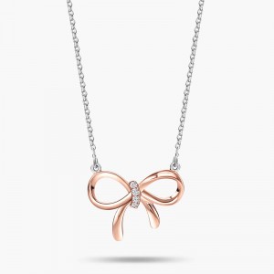 USA Wholesale Sterling Jewelry Distributor 925 Sterling Silver Polished Pink  plated CZ Bow Necklace