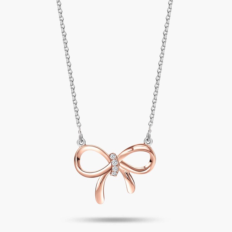 Velkoobchodní distributor šperků USA 925 Sterling Silver Leštěné růžové náhrdelník CZ Bow