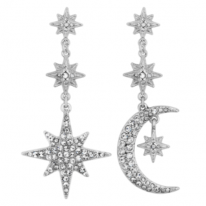 Fabrication de boucles d'oreilles personnalisées MOOD Silver Crystal Moon And Star Statement Drop Earring