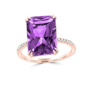 custom jewelry factory OEM ODM Amethyst and Diamond Statement Ring in 14K Rose Gold Vermeil