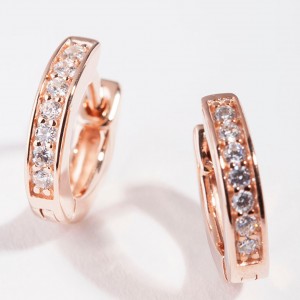 custom jewelry manufacturers china Real Rose Gold_ Plated Sterling Silver Cubic Zirconia Huggie Earrings