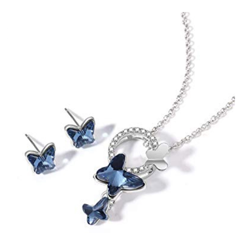 Set de bijuterii cu fluture de safir albastru, cu ridicata, din argint sterling, aur de 10K, fabrica OEM de bijuterii