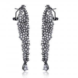 Boucles d'oreilles pendantes cubiques en gros personnalisées bijoutiers |Bijoux plaqués rhodium |Bijoux pour filles personnalisés en gros