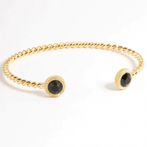Thailand Schmuck Großhandel kundenspezifisches vergoldetes schwarzes Onyx-Twisted-Manschettenarmband