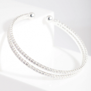 white label jewelry manufacturers usa custom Silver Cubic Zirconia 2 Row Cuff Bracelet